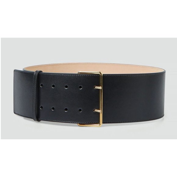 Alexander McQueen Black Leather Wide Belt with Gold Buckle main image 13